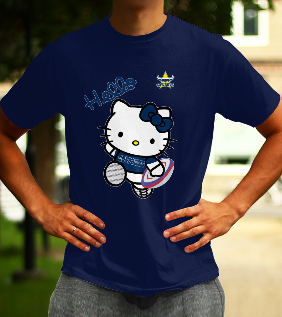 Hello Kitty North Queensland Cowboys Crossover With Rugby Ball T-Shirt