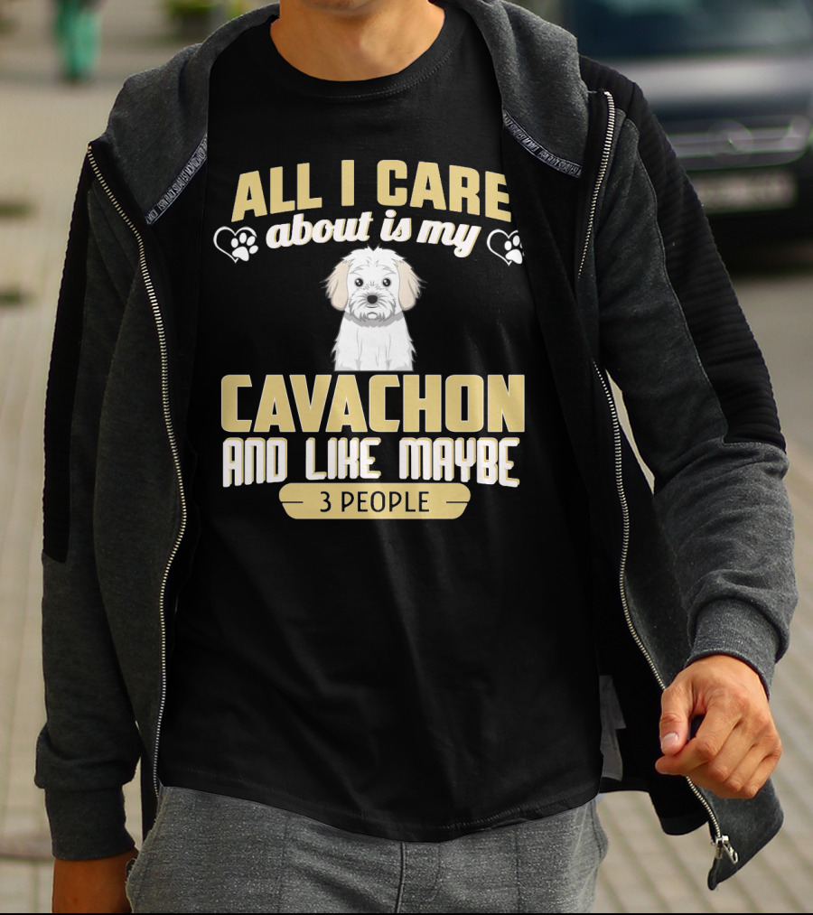 All I Care About Is My Cavachon And Like Maybe 3 People Paw Print Hearts T-Shirt