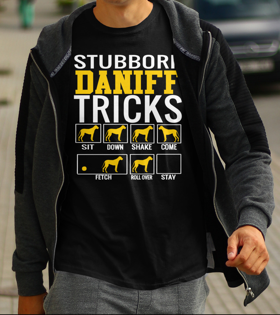 Stubborn Daniff Tricks Sit Down Shake Come Fetch Roll Over Stay T-Shirt