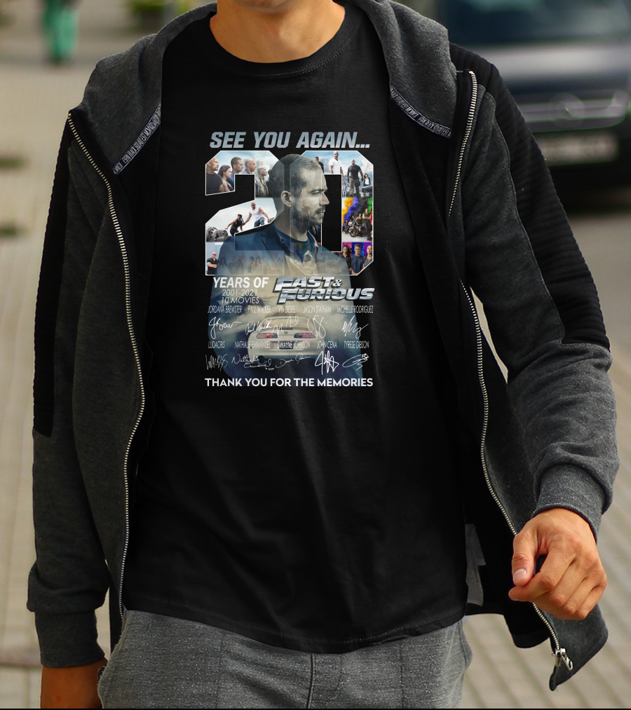 See You Again 20 Years Of Fast And Furious Thank You For The Memories T-Shirt