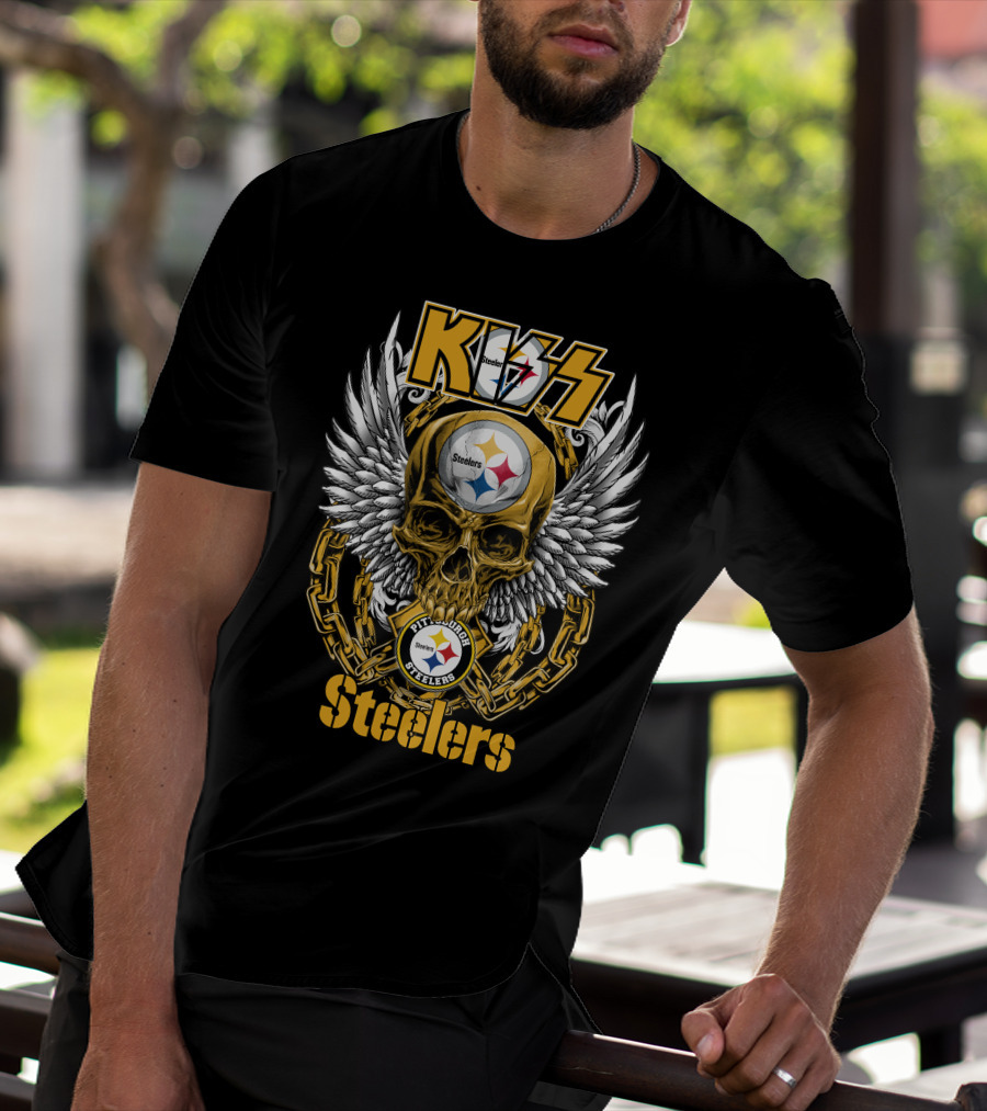 Kiss Nfl Pittsburgh Steelers Skull Wings Chains T-Shirt