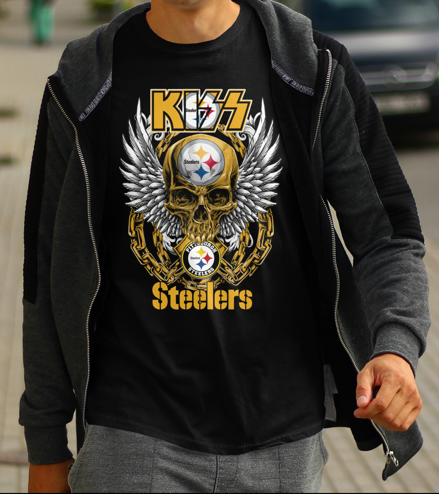 Kiss Nfl Pittsburgh Steelers Skull Wings Chains T-Shirt