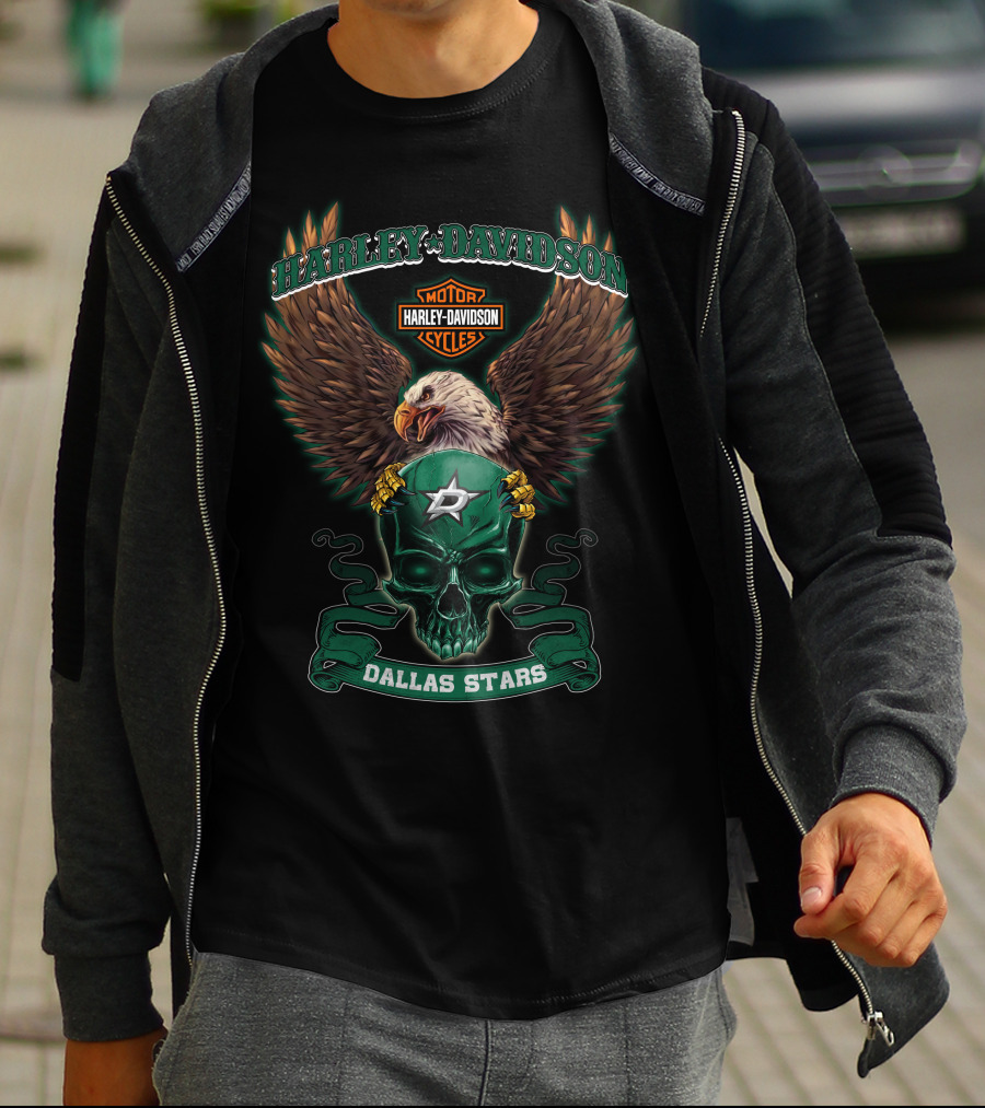 Harley Davidson Motor Cycles Eagle Skull Dallas Stars T-Shirt