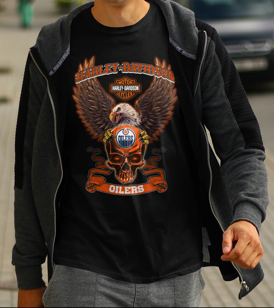Harley Davidson Edmonton Oilers Eagle And Skull T-Shirt