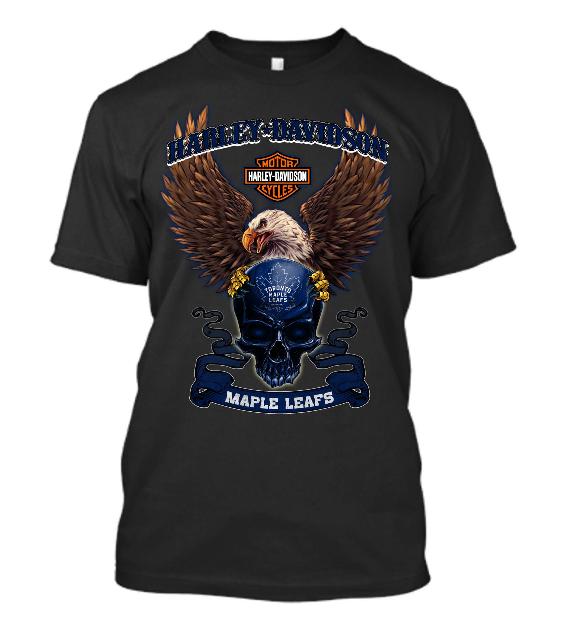 Harley Davidson Motor Cycles Toronto Maple Leafs Eagle Skull T-Shirt