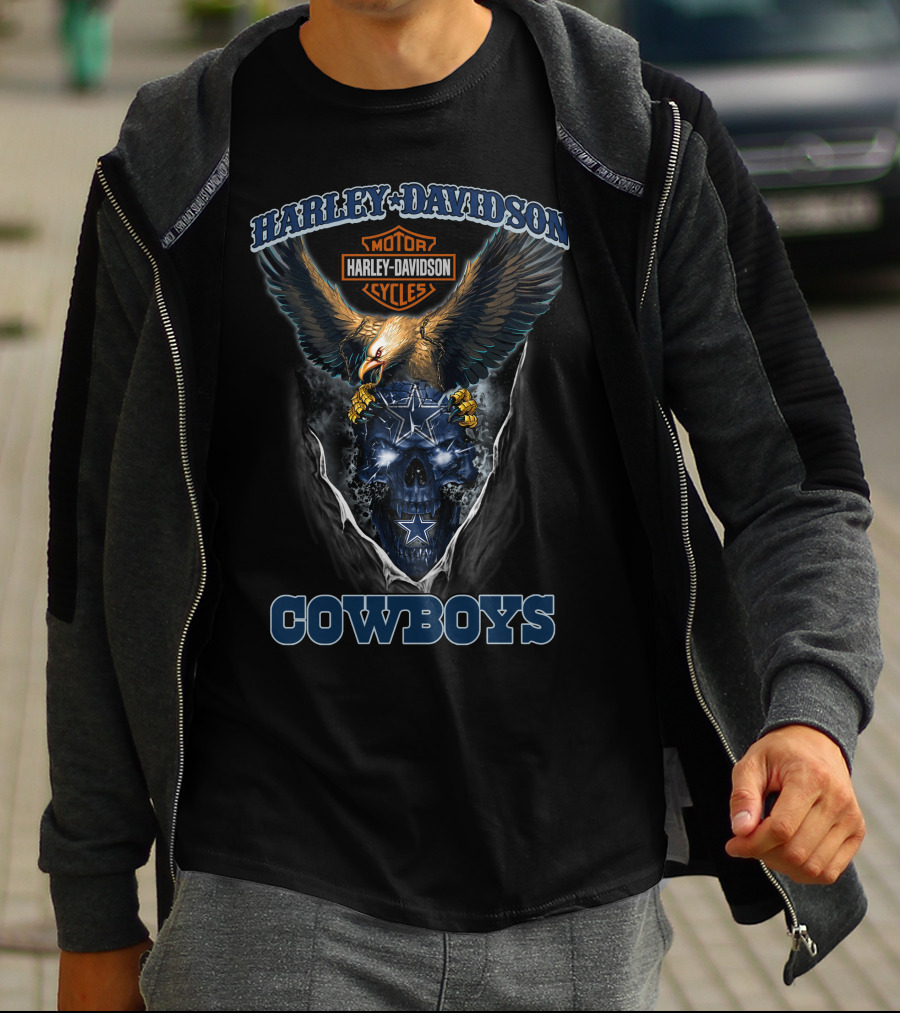 Harley Davidson Cowboys Motor Cycles Eagle Skull Star T-Shirt