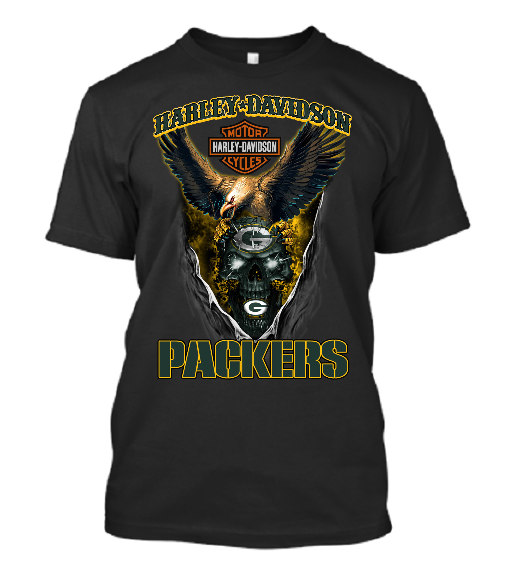 Harley Davidson Motorcycles Green Bay Packers Eagle And Skull T-Shirt
