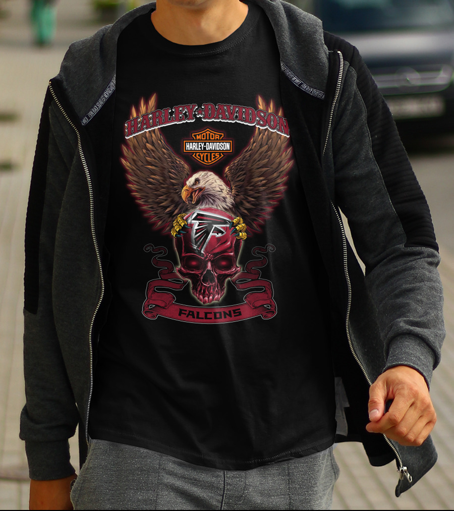 Harley Davidson Motorcycles Atlanta Falcons Logo Eagle Skull T-Shirt
