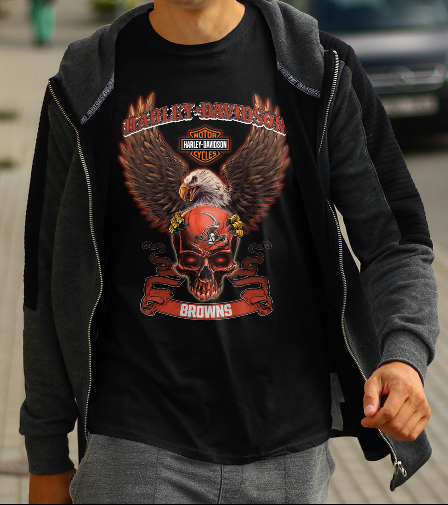 Harley Davidson Motor Cycles Browns Eagle Skull T-Shirt