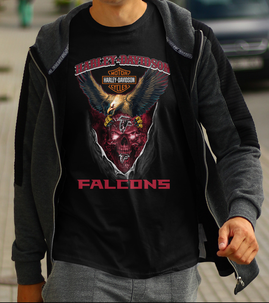 Harley Davidson Motor Cycles Atlanta Falcons Skull Eagle T-Shirt