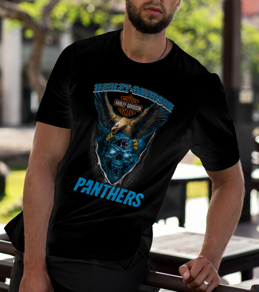 Harley Davidson Motor Cycles Eagle Skull Panthers T-Shirt