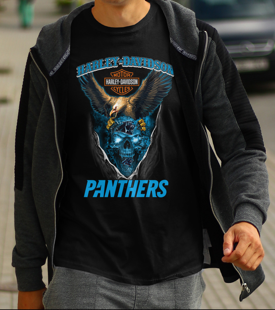 Harley Davidson Motor Cycles Eagle Skull Panthers T-Shirt