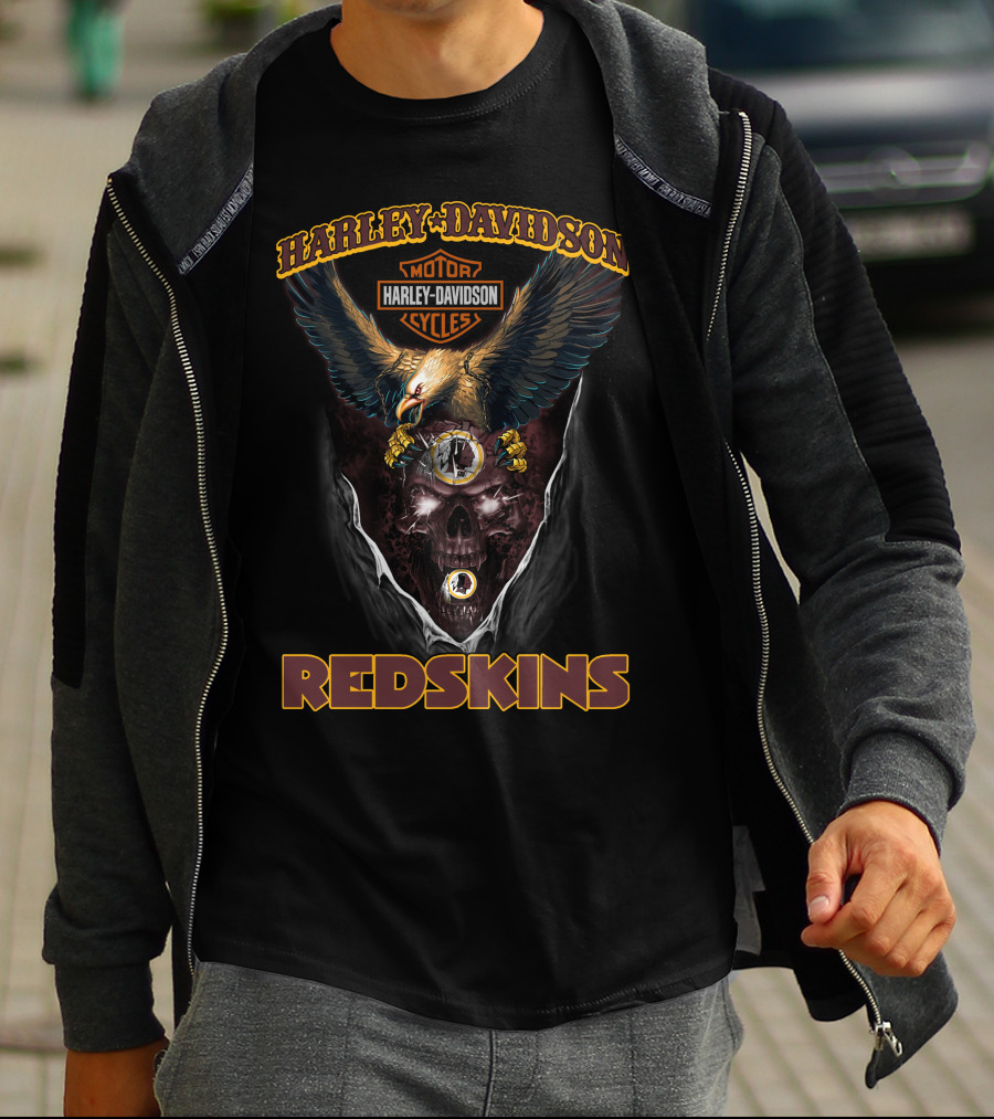 Harley Davidson Motor Cycles Eagle Skull Redskins T-Shirt
