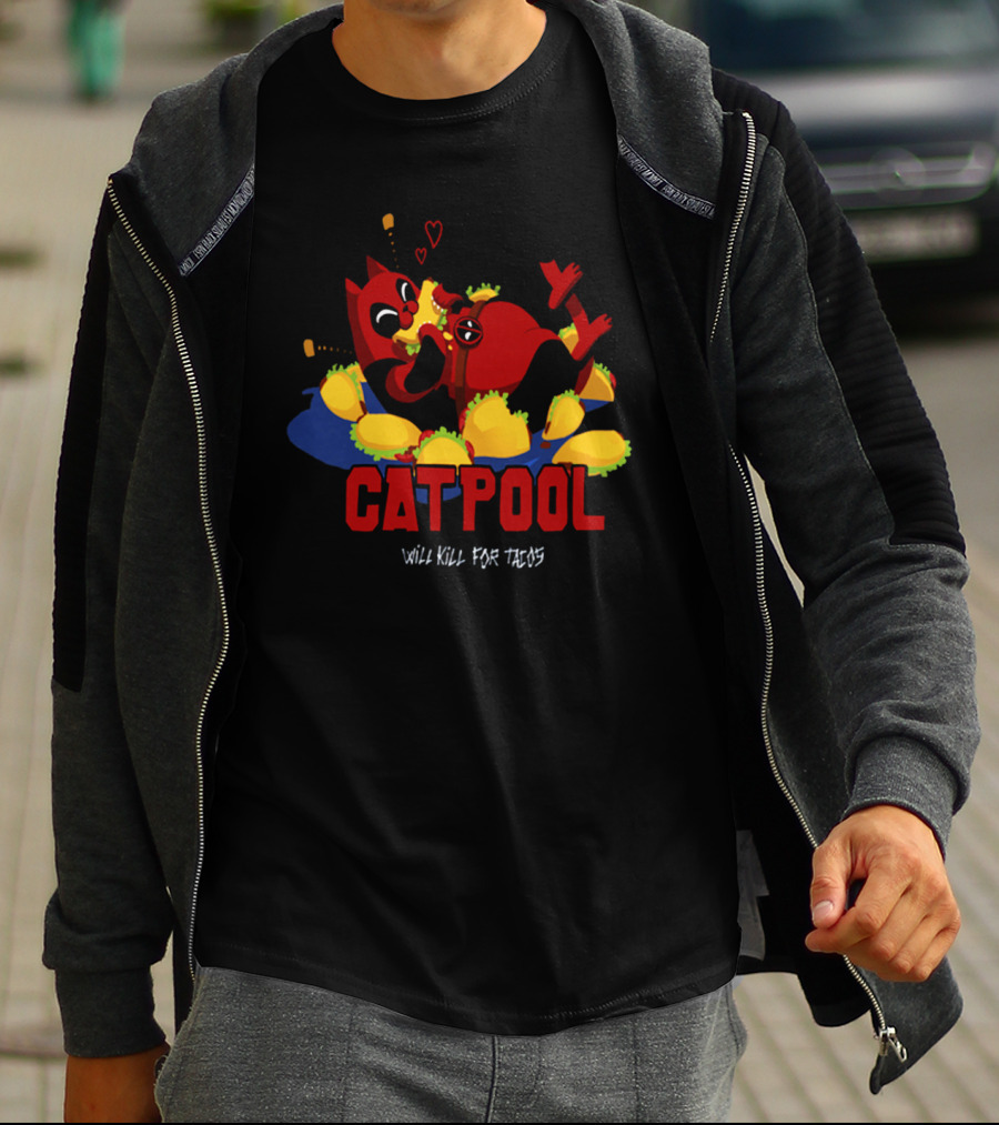 Catpool Will Kill For Tacos Deadpool Eat Tacos T-Shirt