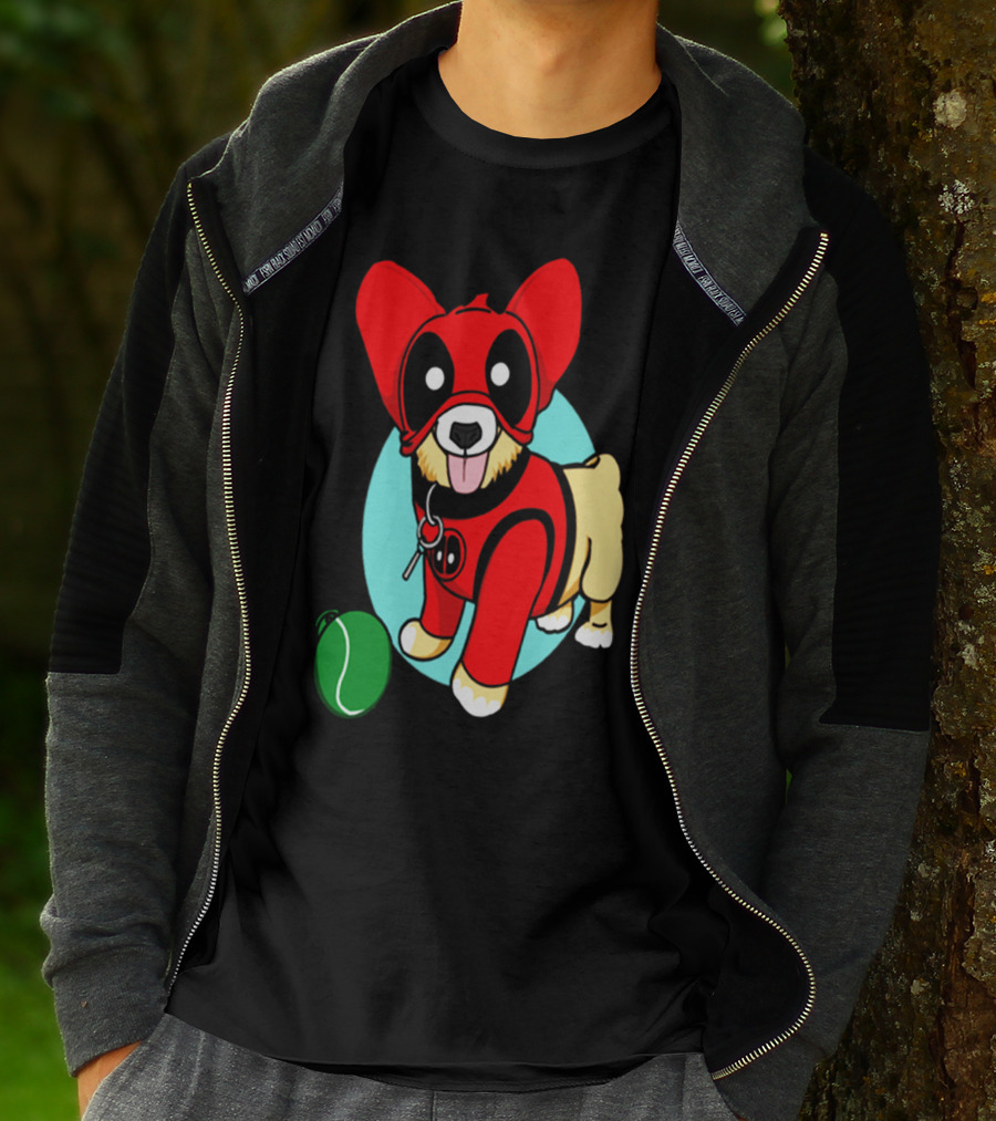 Corgi In Deadpool Costume With Tennis Ball T-Shirt