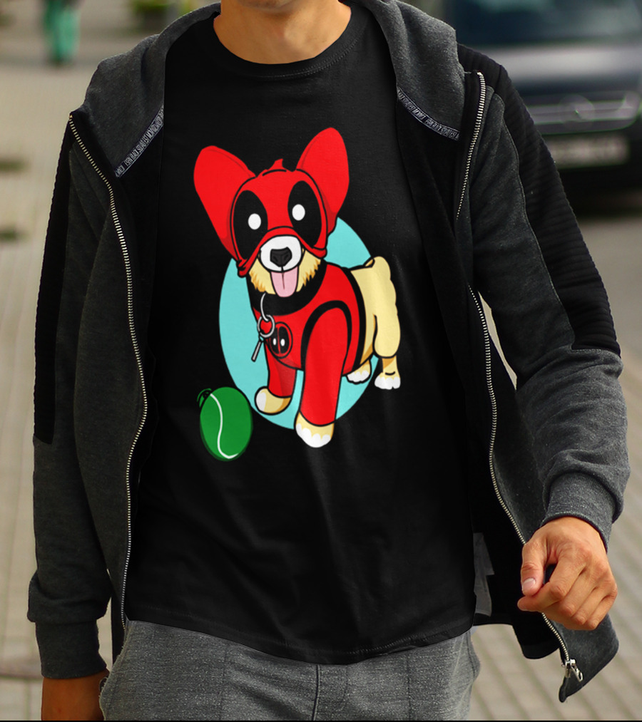 Corgi In Deadpool Costume With Tennis Ball T-Shirt