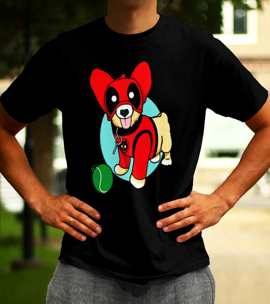 Corgi In Deadpool Costume With Tennis Ball T-Shirt