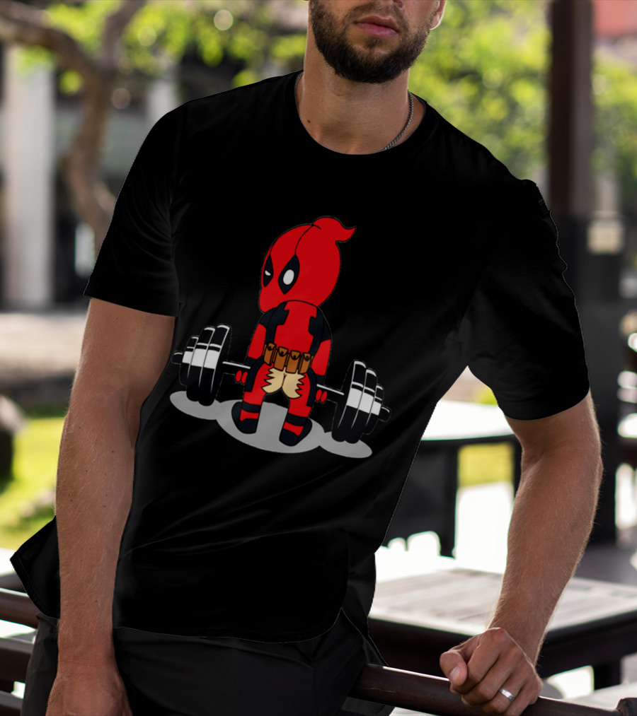 Deadpool Gym Weightlifting Humor Cartoon T-Shirt