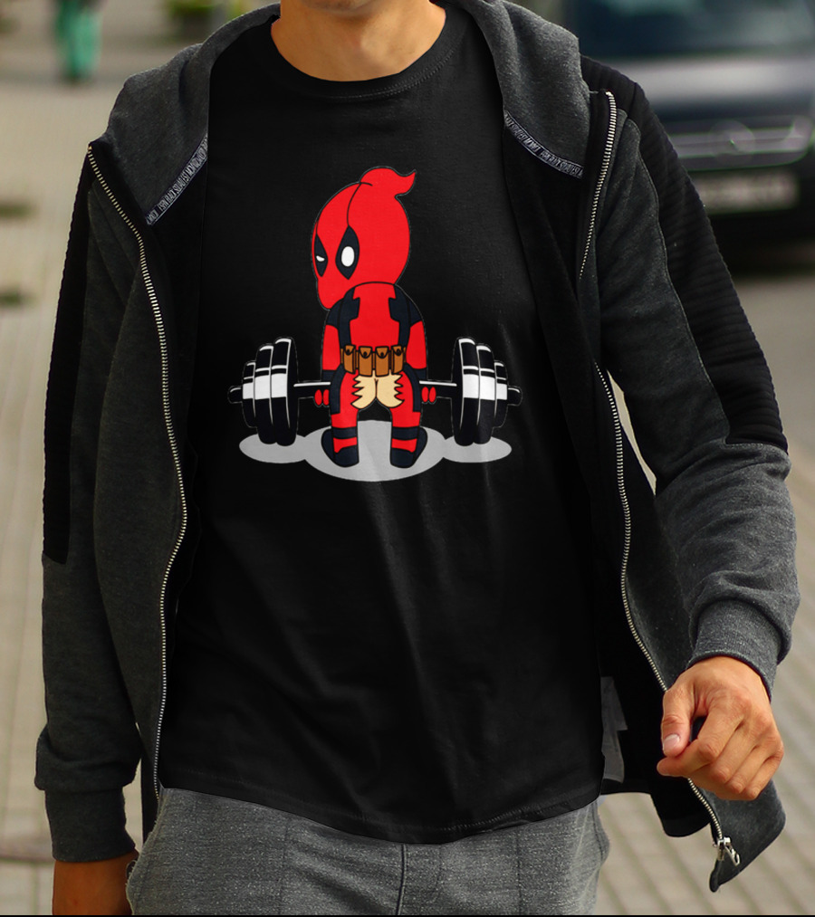 Deadpool Gym Weightlifting Humor Cartoon T-Shirt