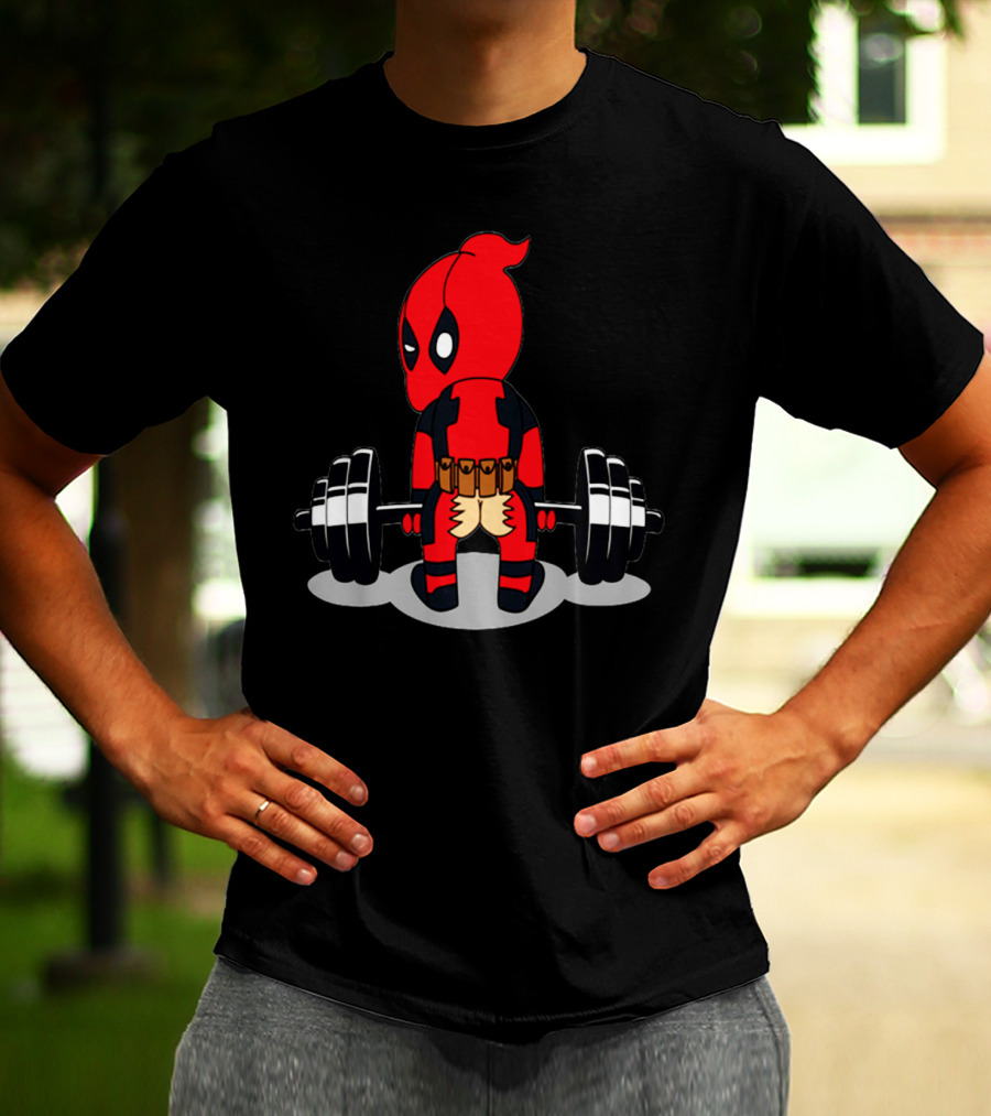 Deadpool Gym Weightlifting Humor Cartoon T-Shirt