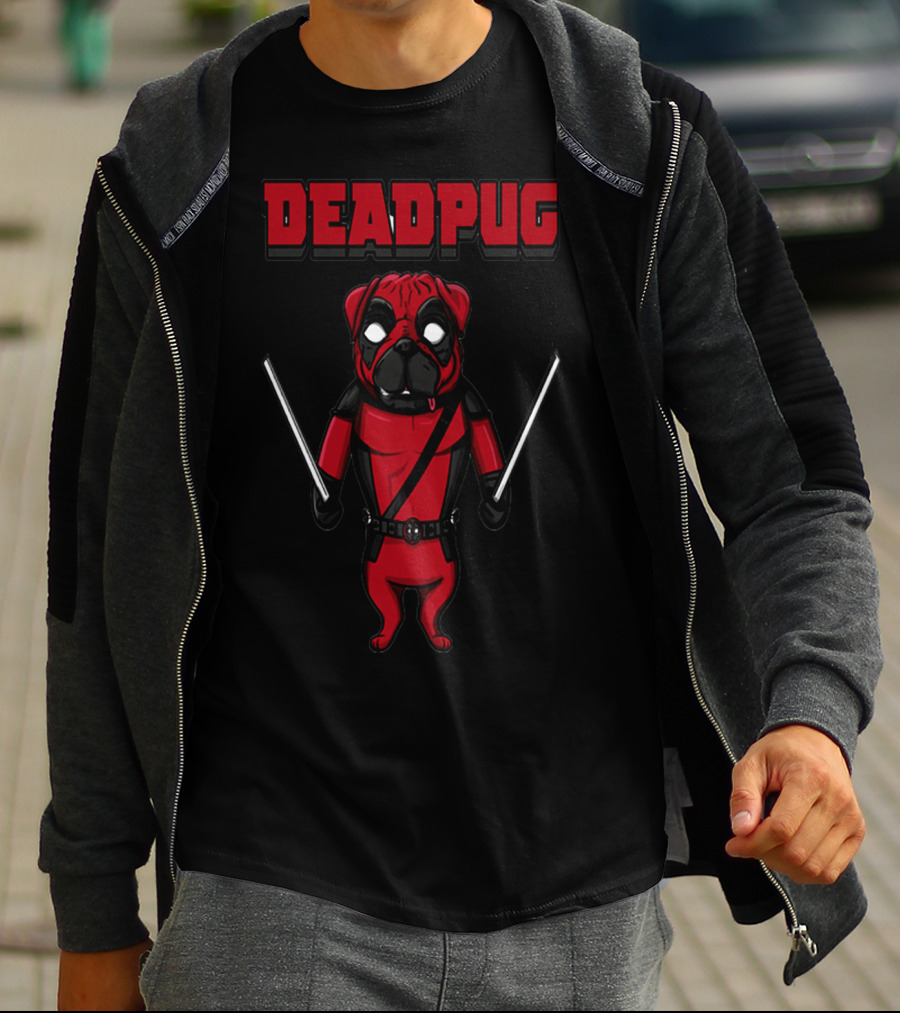 Deadpug Deadpool Pug Comic Parody With Swords T-Shirt