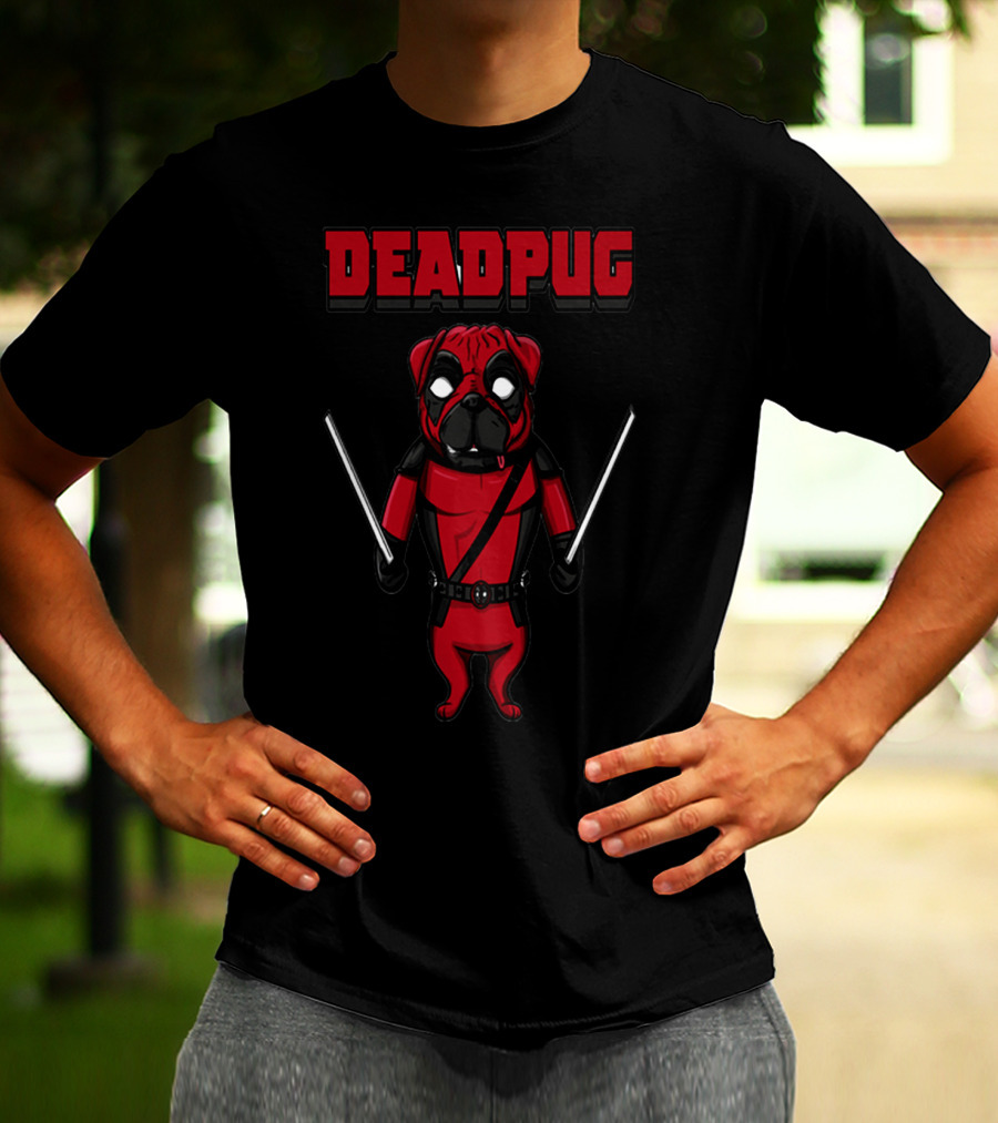 Deadpug Deadpool Pug Comic Parody With Swords T-Shirt
