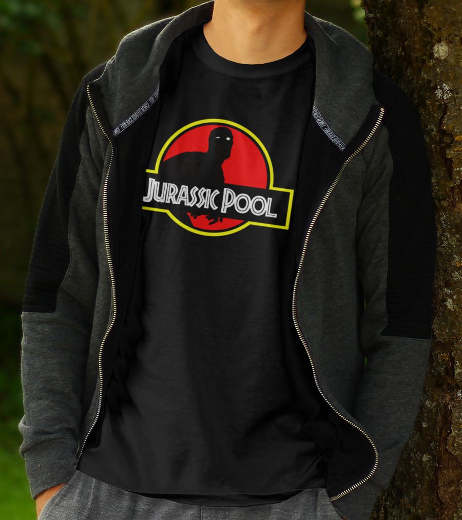 Jurassic Pool Deadpool Parody With Dinosaur Logo And Red Circle T-Shirt