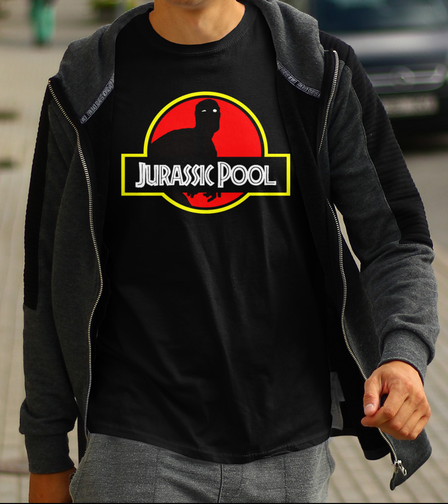 Jurassic Pool Deadpool Parody With Dinosaur Logo And Red Circle T-Shirt