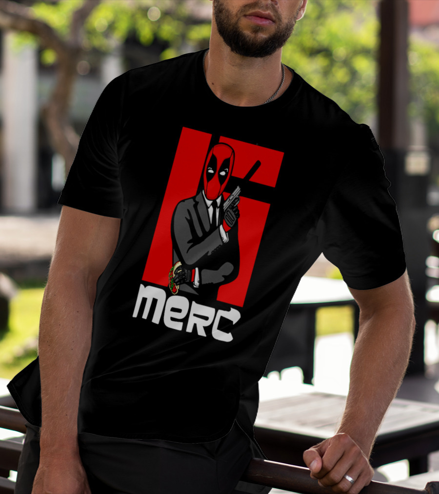 Deadpool Merc 007 Parody Graphic With Red Mask And Suit T-Shirt