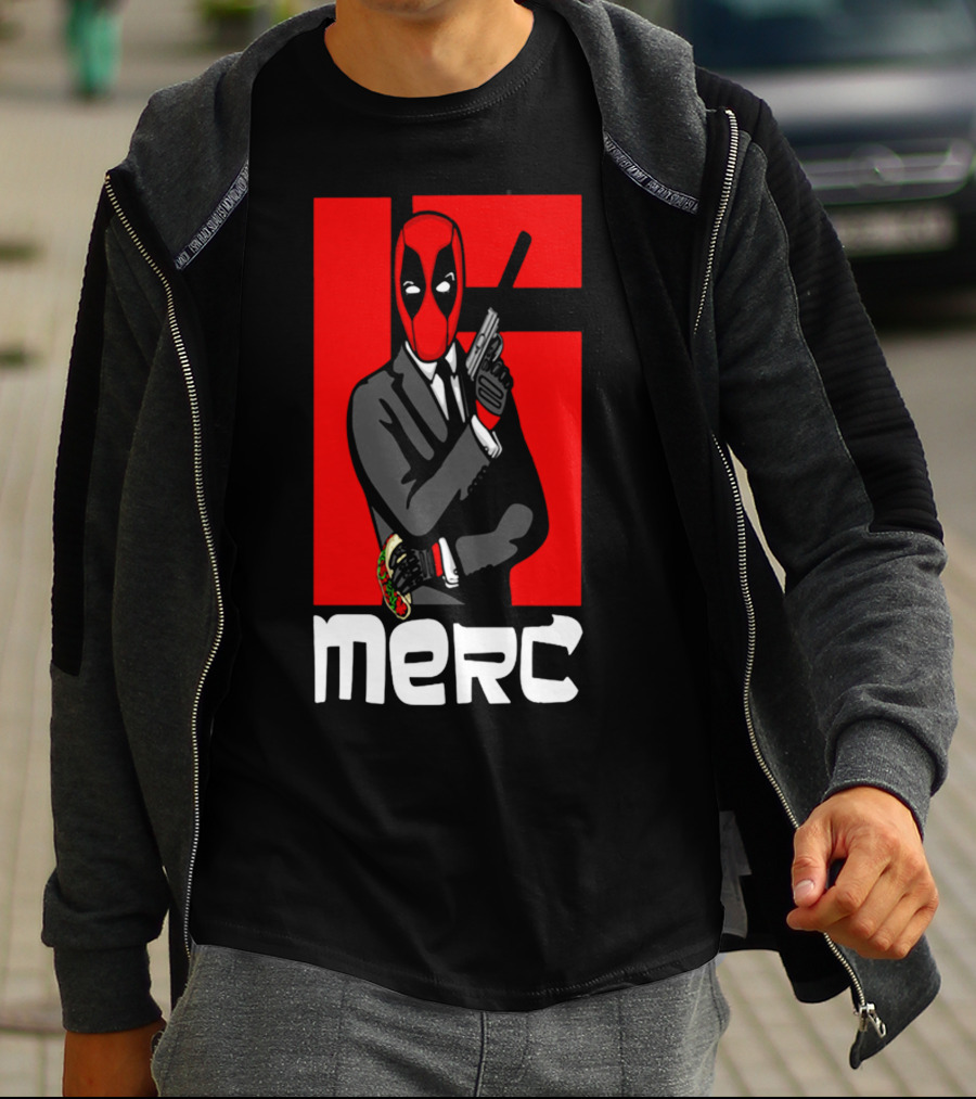 Deadpool Merc 007 Parody Graphic With Red Mask And Suit T-Shirt