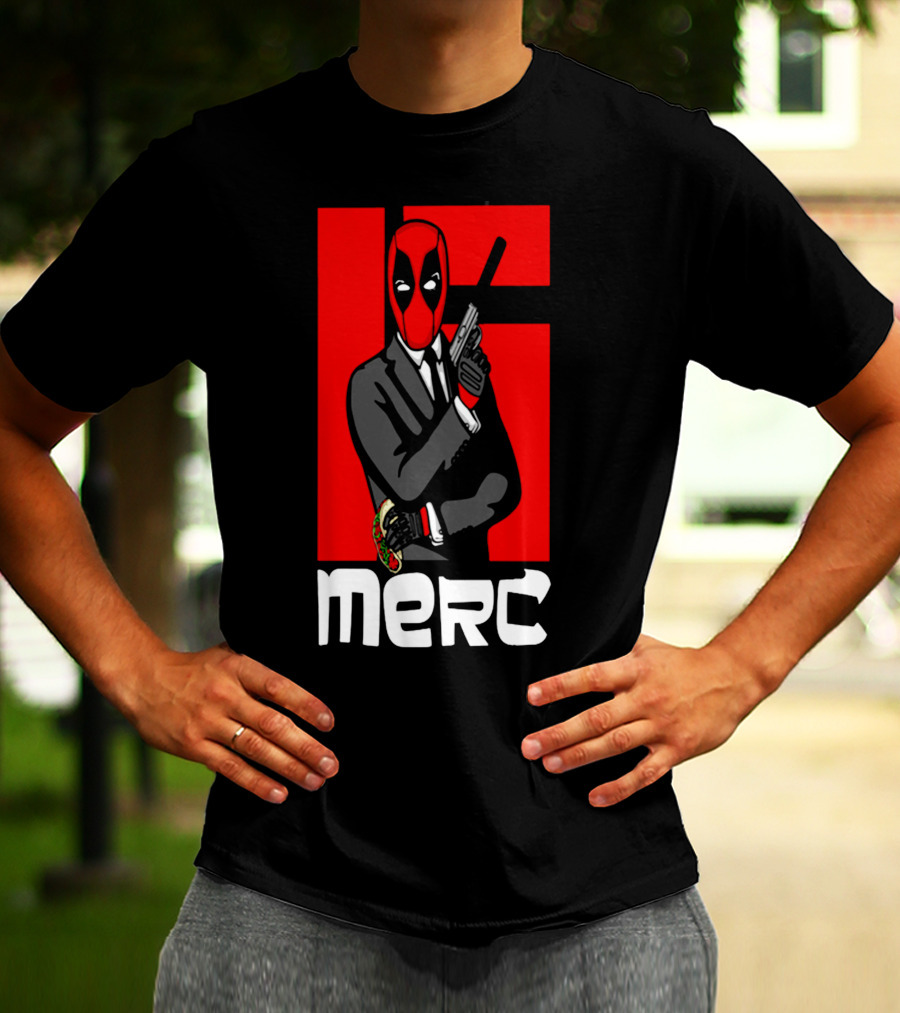 Deadpool Merc 007 Parody Graphic With Red Mask And Suit T-Shirt