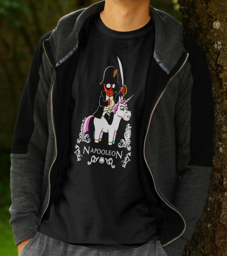 Deadpool As Napoleon Riding A Unicorn With Sword And Top Hat T-Shirt
