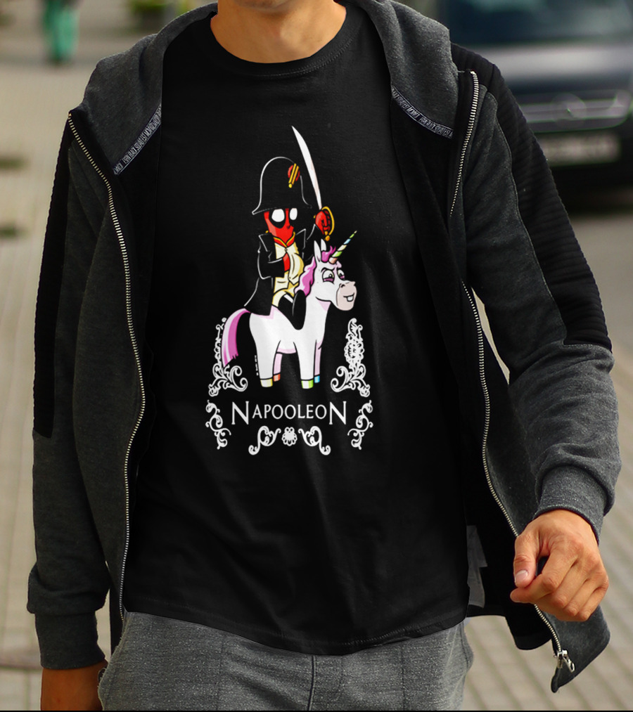 Deadpool As Napoleon Riding A Unicorn With Sword And Top Hat T-Shirt