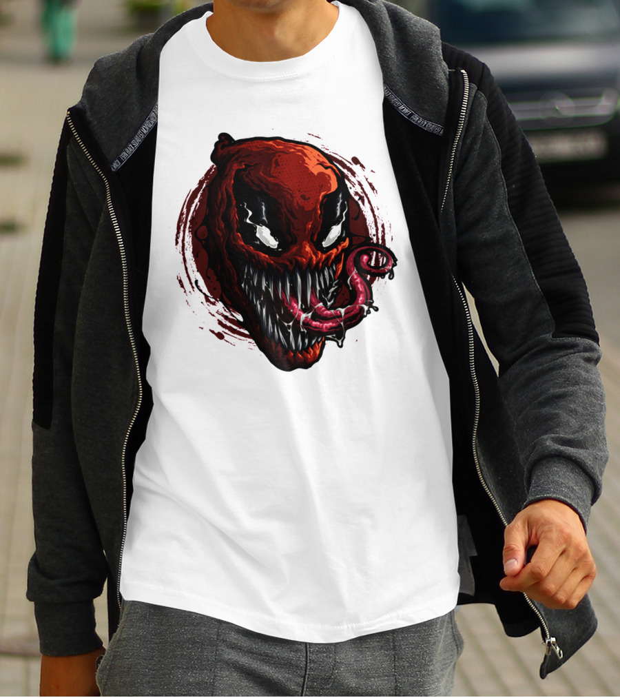 Deadpool Venom Hybrid Marvel Symbiote Face With Tongue And Teeth T-Shirt