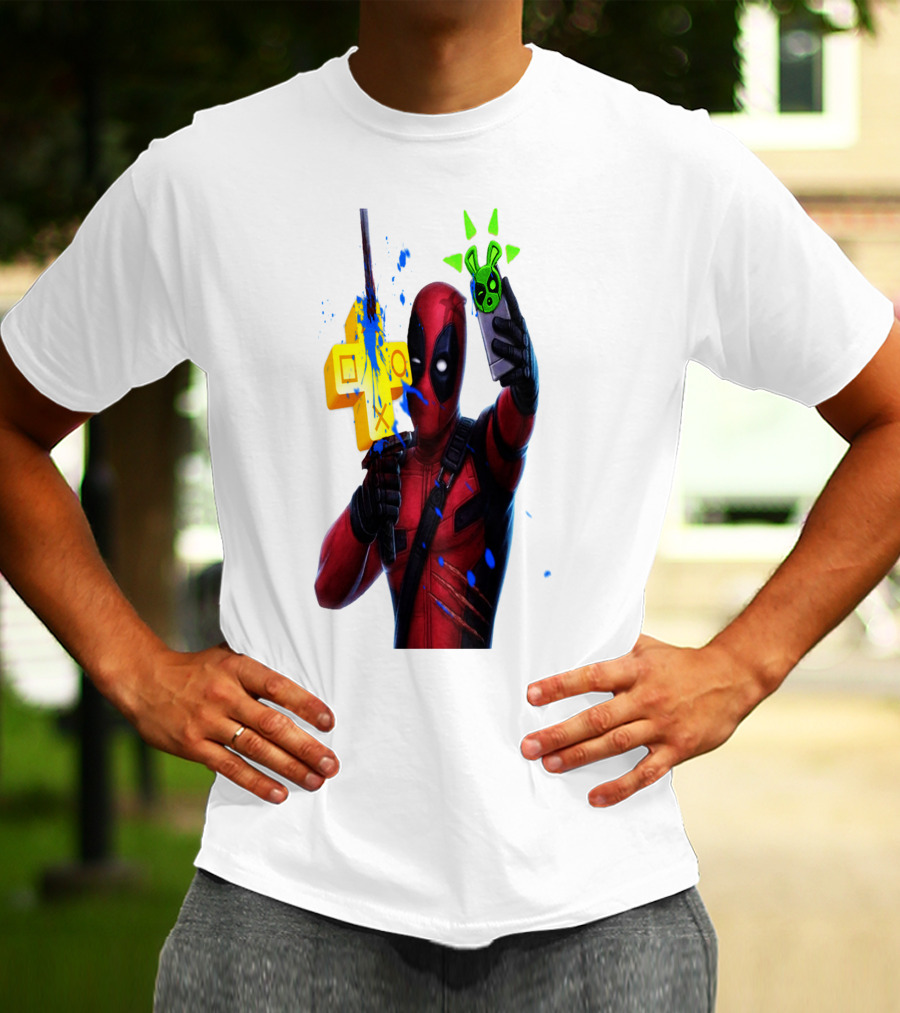 Deadpool Videogame Gamer Selfie With Iconic Controller And Green Bomb Symbols T-Shirt