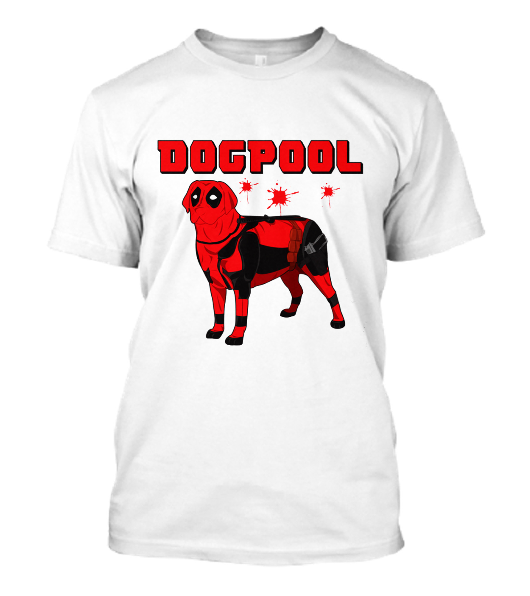 DOGPOOL Inspired By Deadpool With Red Suit And Splattered Background T-Shirt