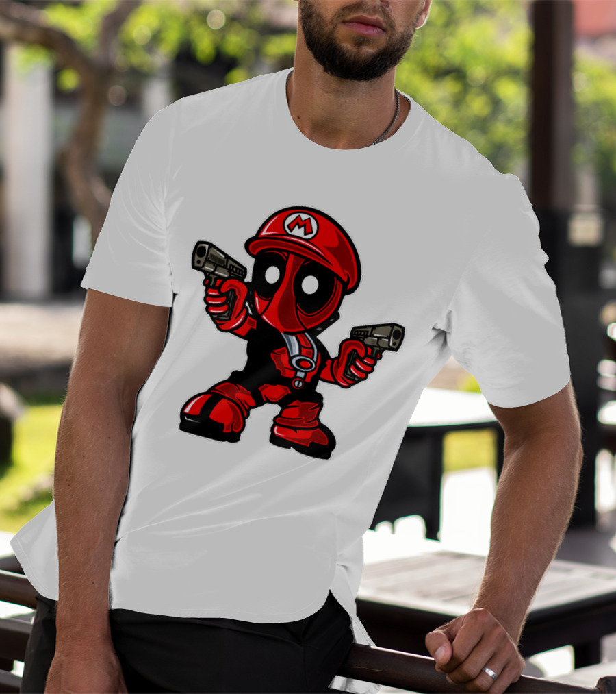 Deadpool Mario Parody Crossover Character With Guns T-Shirt