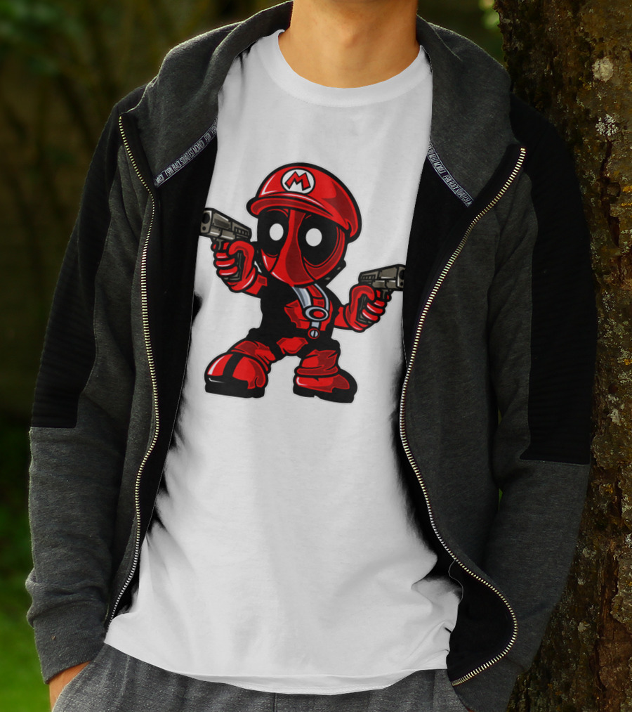 Deadpool Mario Parody Crossover Character With Guns T-Shirt