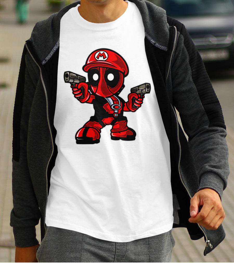 Deadpool Mario Parody Crossover Character With Guns T-Shirt