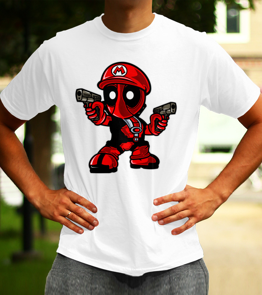 Deadpool Mario Parody Crossover Character With Guns T-Shirt