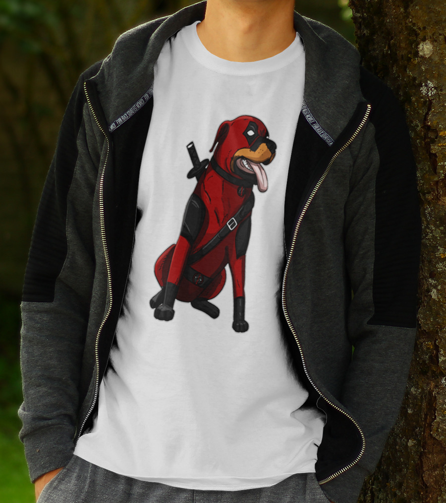 Deadpool Rottweiler Comic Style Crossover Superhero Dog T-Shirt