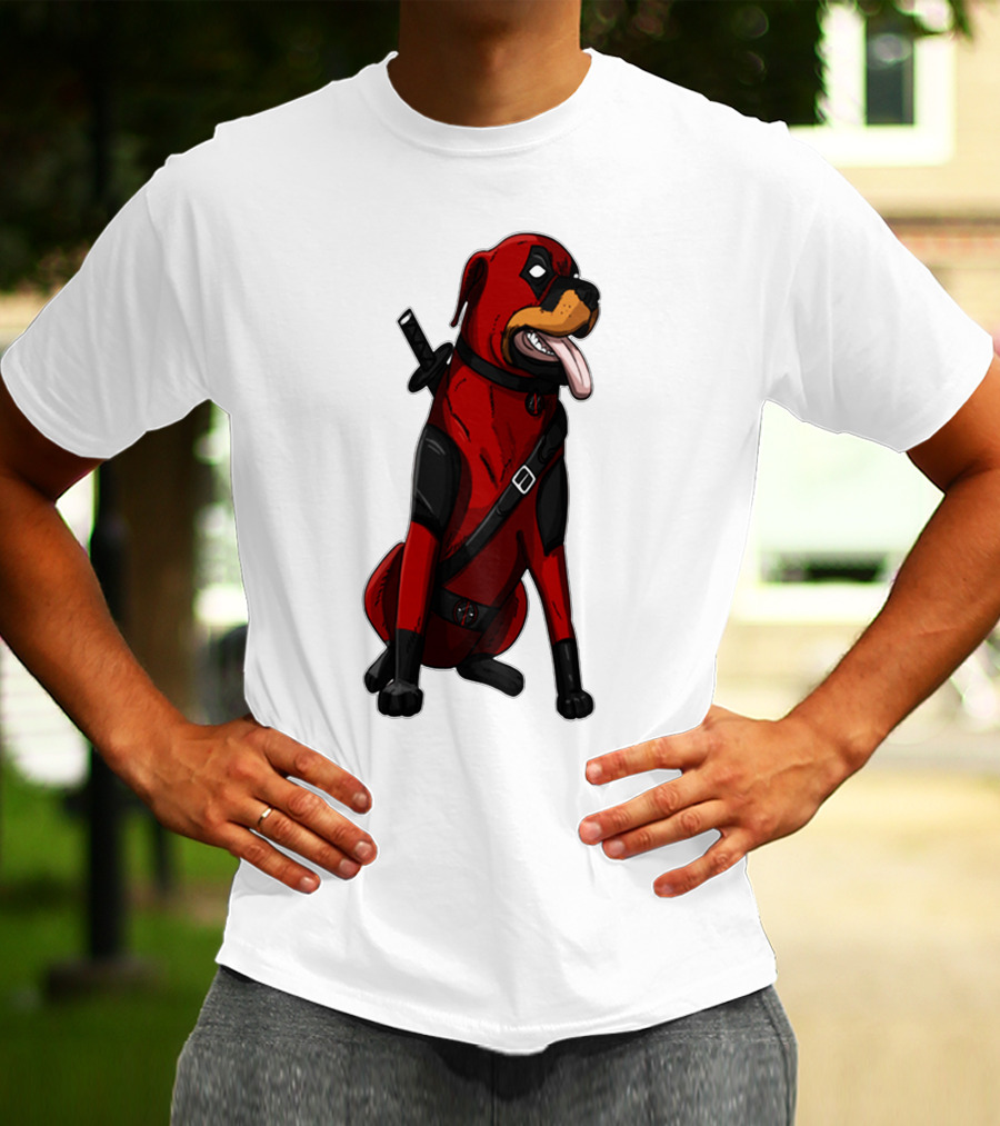 Deadpool Rottweiler Comic Style Crossover Superhero Dog T-Shirt