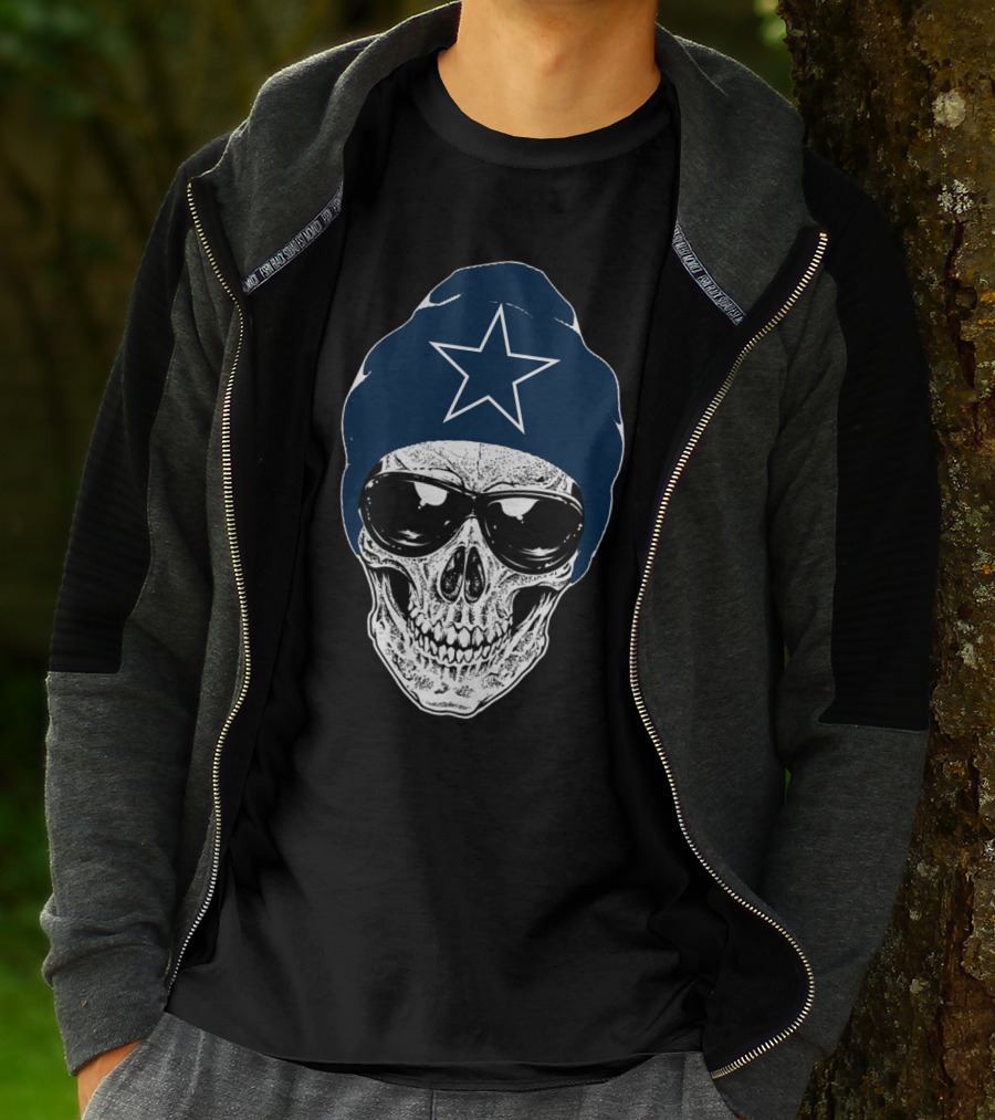 Dallas Cowboys Skull With Star Beanie And Sunglasses T-Shirt
