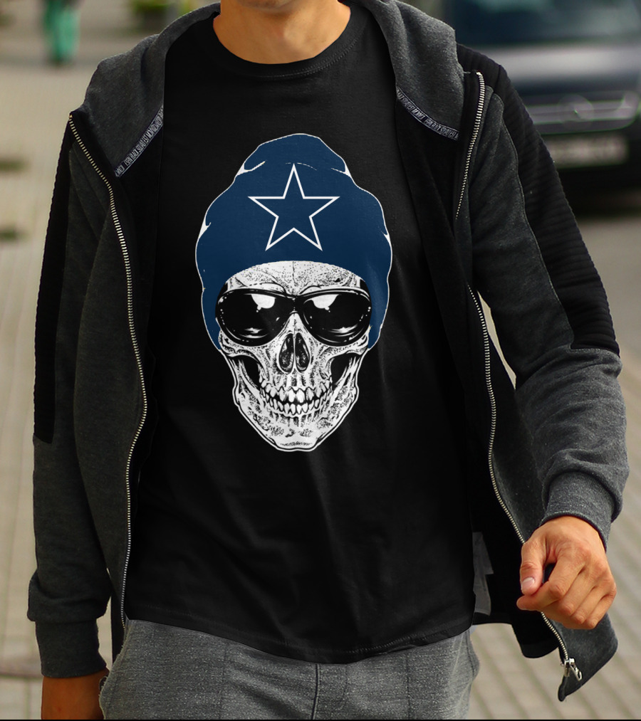 Dallas Cowboys Skull With Star Beanie And Sunglasses T-Shirt