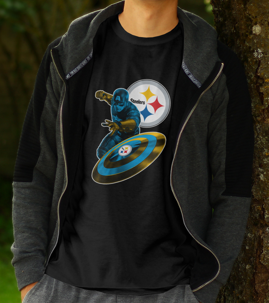 Captain America Pittsburgh Steelers Shield T-Shirt