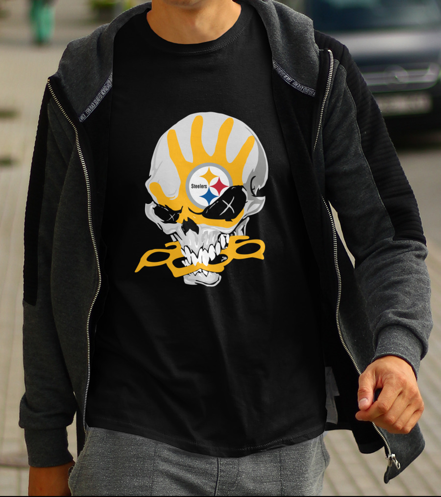 Pittsburgh Steelers Skull With Logo And Brass Knuckles T-Shirt