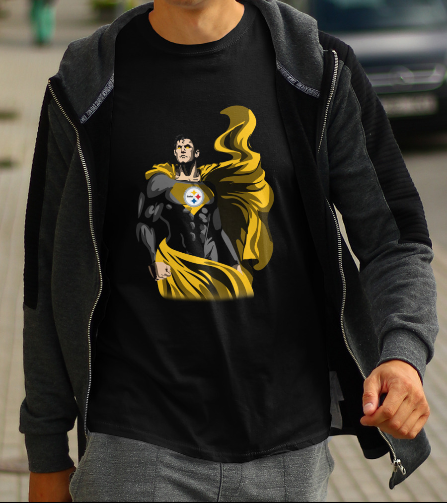 Pittsburgh Steelers Superhero Emblem With Cape T-Shirt