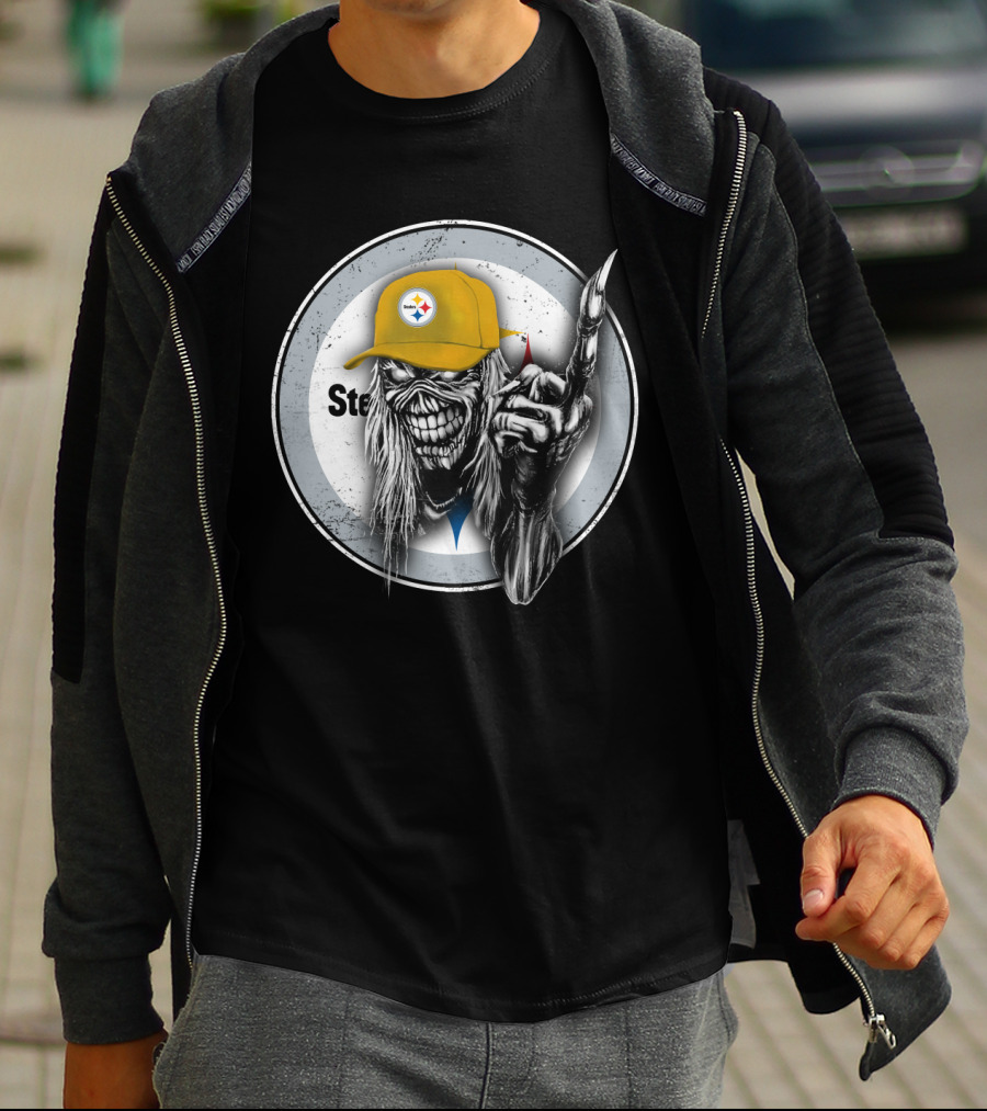 Pittsburgh Steelers Logo Grim Reaper Skeleton T-Shirt