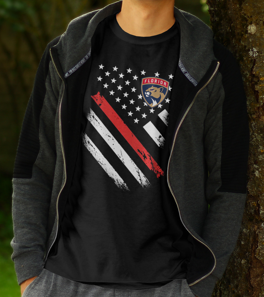 Florida Panthers American Flag Style Red Stripe T-Shirt