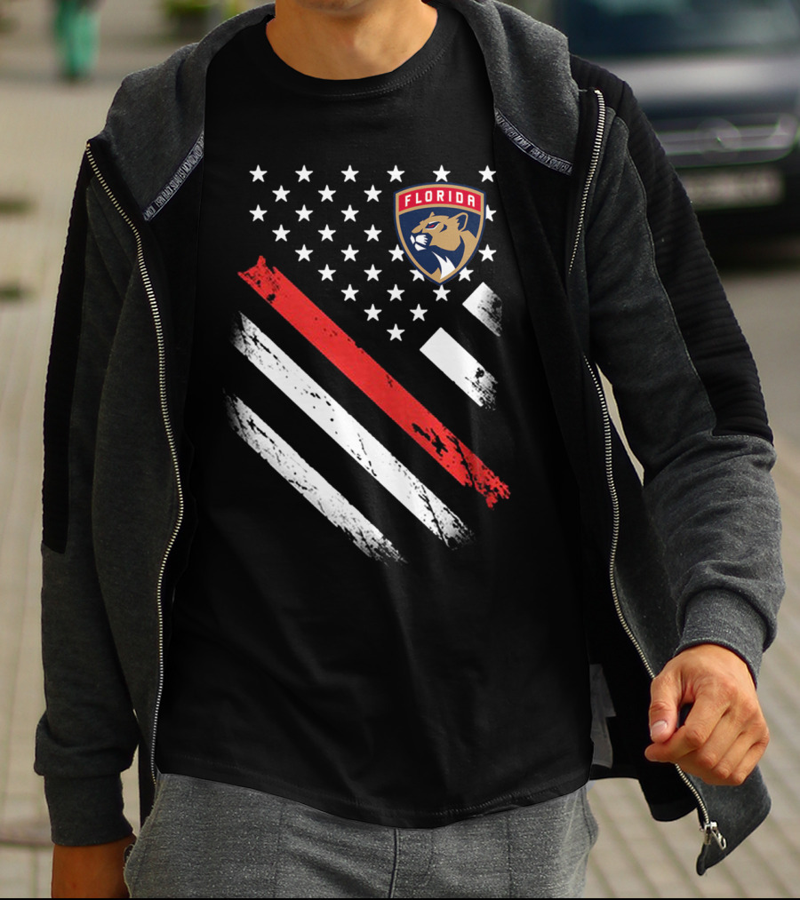 Florida Panthers American Flag Style Red Stripe T-Shirt